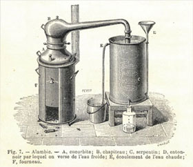 Destillationsanlage im Labor eines Alchemisten